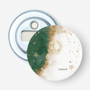 Celestial Gold Sun and Moon Stars Green Flaschenöffner