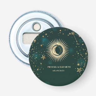 Celestial Gold Sun and Moon Stars Green Flaschenöffner