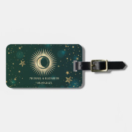 Celestial Gold Sun and Moon Stars Green Gepäckanhänger