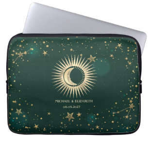Celestial Gold Sun and Moon Stars Green Laptopschutzhülle