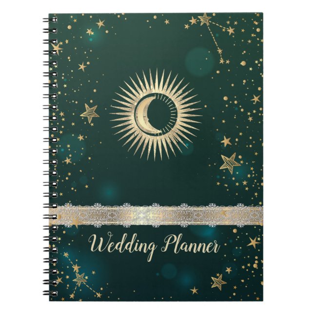 Celestial Gold Sun and Moon Stars Green Notizblock (Vorderseite)