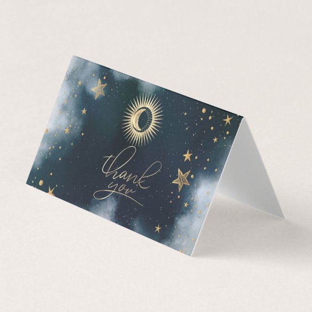 Celestial Gold Sun and Moon Stars Night Sky Visitenkarten (Vorderseite)
