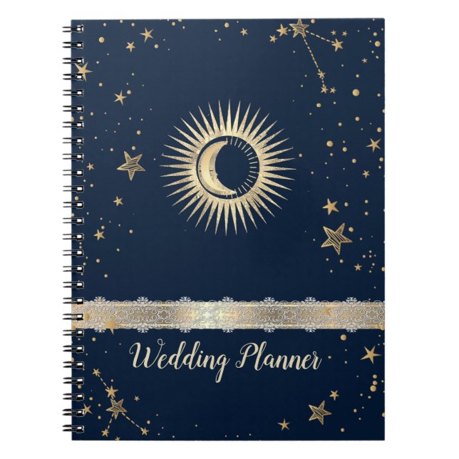 Celestial Gold Sun and Moon Stars Notizblock (Vorderseite)