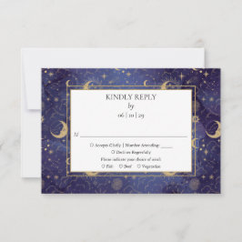 Celestial Gold Sun and Moon Wedding RSVP Karte