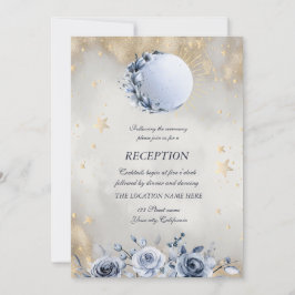 Celestial Gold Sun, Blue Moon Rose Gold Stars Einladung