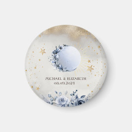 Celestial Gold Sun, Blue Moon Rose Gold Stars Magnet