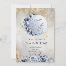Celestial Gold Sun, Blue Moon Rose Stars Save The Date
