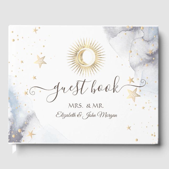 Celestial Gold Sun, Mond, Sterne Gästebuch (Vorderseite)
