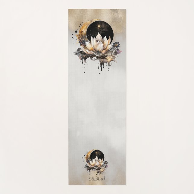 Celestial Gold Sun, Moon Lotus Gold Cream Yogamatte (Vorderseite)