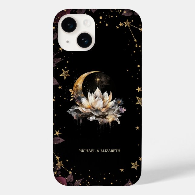 Celestial Gold Sun, Moon, Lotus Stars Case-Mate iPhone 14 Hülle (Rückseite)