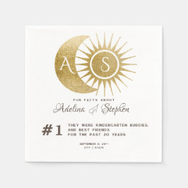 Celestial Gold Sun Moon Monogram Wappen Fun Fakten Serviette