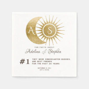 Celestial Gold Sun Moon Monogram Wappen Fun Fakten Serviette
