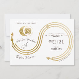 Celestial Gold Sun & Moon Monogram Wappen QR Code Einladung