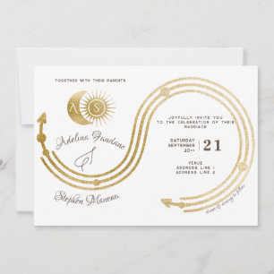 Celestial Gold Sun & Moon Monogram Wappen QR Code Einladung