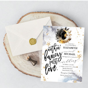 Celestial Gold Sun, Moon, Stars Blume Hochzeit Einladung