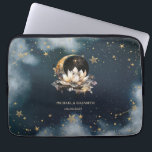 Celestial Gold Sun, Moon, Stars Lotus Night Sky Laptopschutzhülle<br><div class="desc">Himmelsgoldene Sonne und Mond,  Lotus und Sterne auf einem Aquarell Nachthimmel.</div>