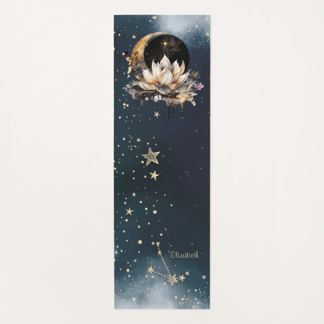 Celestial Gold Sun, Moon, Stars Lotus Night Sky Yogamatte (Vorderseite)