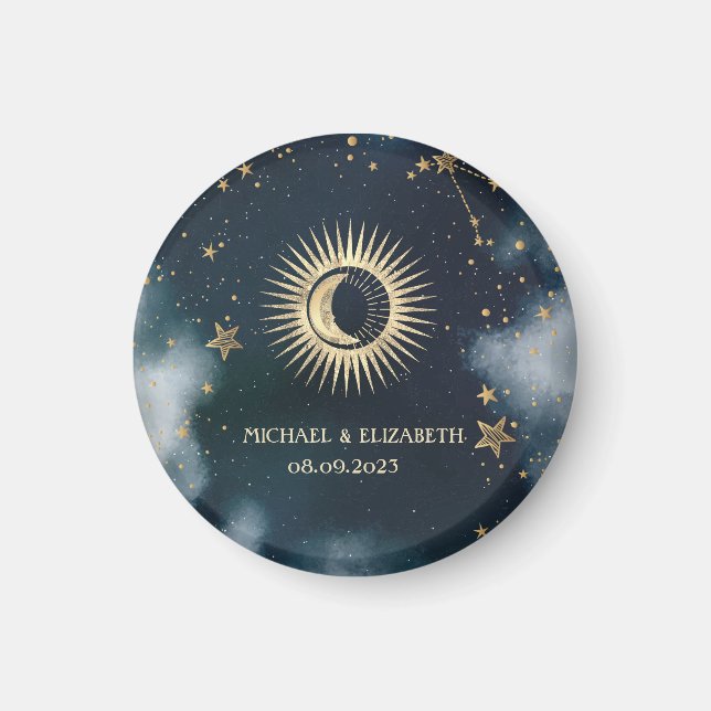 Celestial Gold Sun, Moon, Stars Night Sky Magnet (Vorne)