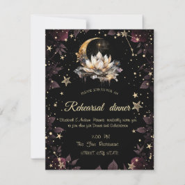 Celestial Gold Sun, Moon, Stars Rose Night Sky Einladung