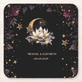 Celestial Gold Sun, Moon, Stars Rose Night Sky Rechteckiger Pappuntersetzer