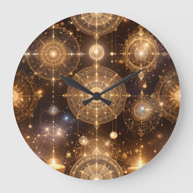 Celestial Gold Verzierte Muster Wall Clock Große Wanduhr (Vorderseite)