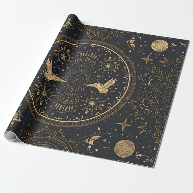 Celestial Gold Wrapping Paper – Gothic Luxe Starry Geschenkpapier (Ungerollt)