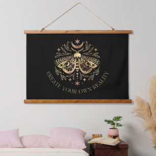 Celestial Golden Moth Hanging Tapestes Wandteppich Mit Holzrahmen