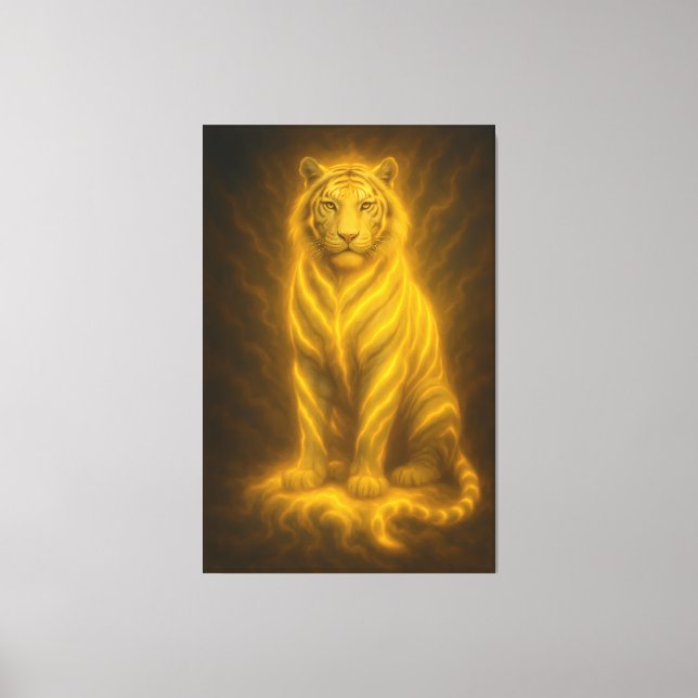 Celestial Golden Seated White Tiger – Divine Aura  Leinwanddruck (Vorderseite)