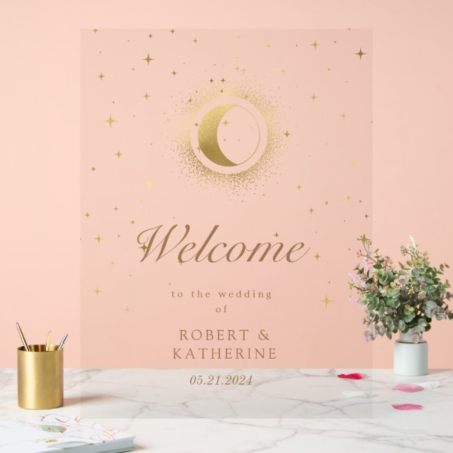 Celestial Golden Stars Moon Acrylschild (Hochzeit)