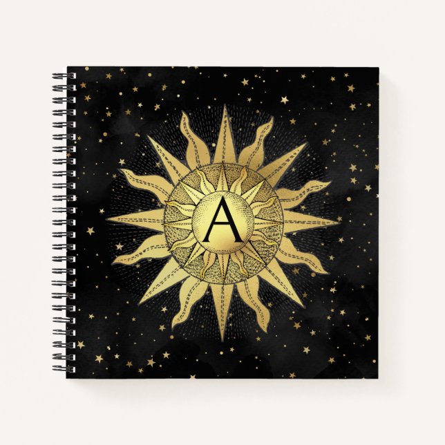 Celestial Golden Sun Spiral Notebook Notizbuch (Vorderseite)
