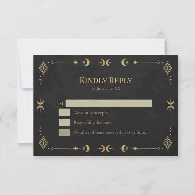 Celestial Gothic Black and Gold RSVP Card (Devant)
