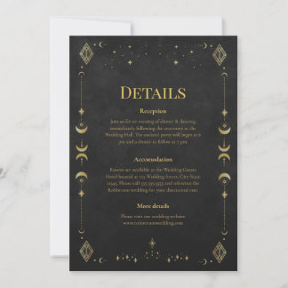 Celestial Gothic Black and Gold Wedding Details Einladung