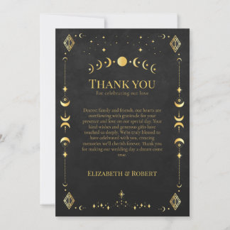 Celestial Gothic Black and Gold Wedding Thank You  Dankeskarte