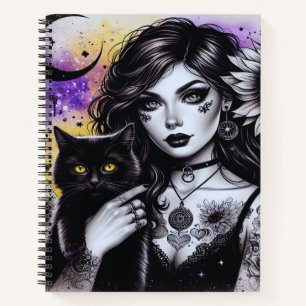 Celestial Gothic Hexe und Black Cat Notizbuch