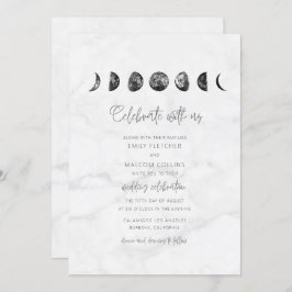 Celestial Gray Marble Moon Phases Wedding Einladung