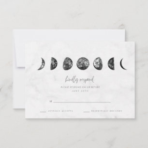 Celestial Gray Marble Moon Phases Wedding RSVP Karte