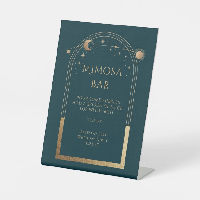 Celestial Green Gold Mimosa Bar Sun Moon Stars Sockelschild (Vorderseite)