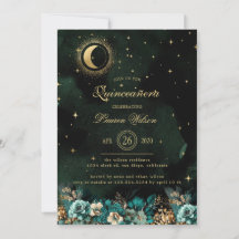 Celestial Green Gold Stars Quinceanera