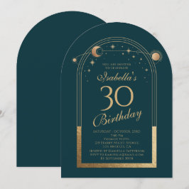 Celestial Green Gold Sun Moon Stars 30. Geburtstag Einladung