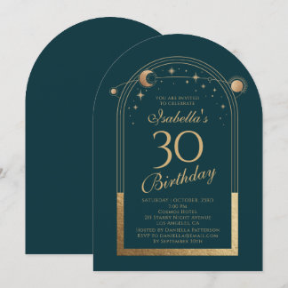 Celestial Green Gold Sun Moon Stars 30. Geburtstag Einladung