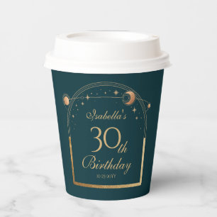 Celestial Green Gold Sun Moon Stars 30. Geburtstag Pappbecher