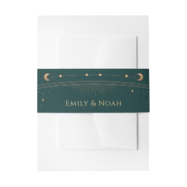 Celestial Green Gold Sun Moon Stars Hochzeit Einladungsbanderole