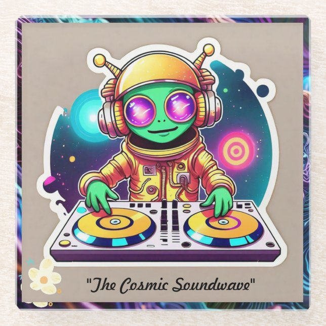 ‚Celestial Groove Machine‘ Glasuntersetzer (Vorderseite)