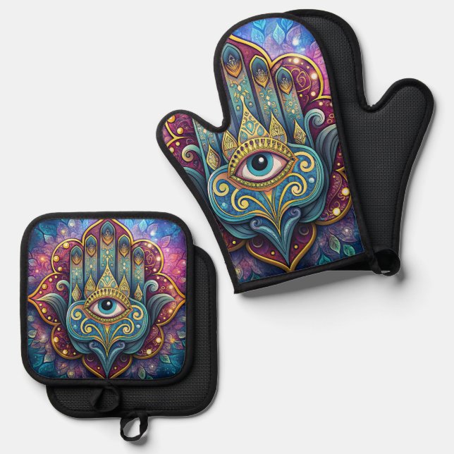 Celestial Hamsa  Ofenhandschuh & Topflappen-Set (Vorderseite/Rückseite)