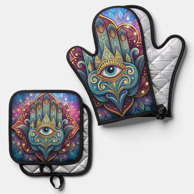 Celestial Hamsa  Ofenhandschuh & Topflappen-Set (Vorderseite/Rückseite)