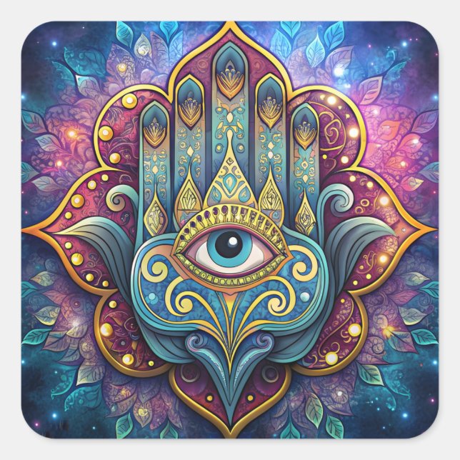 Celestial Hamsa  Quadratischer Aufkleber (Vorderseite)