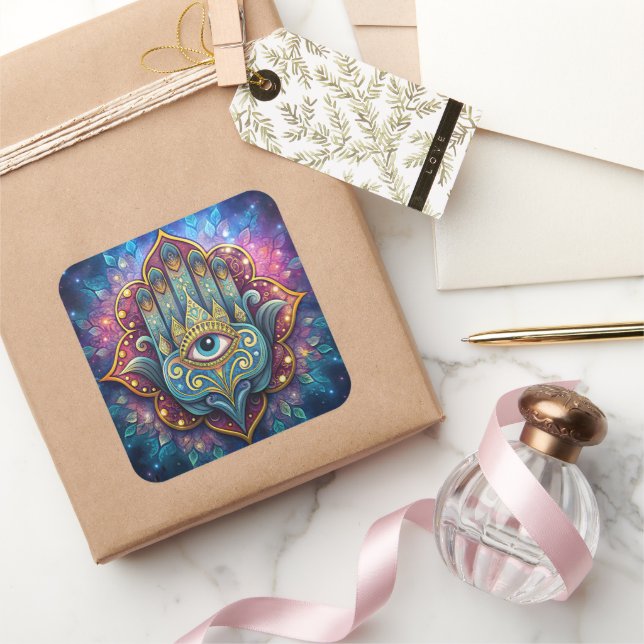 Celestial Hamsa  Quadratischer Aufkleber (Schenken)