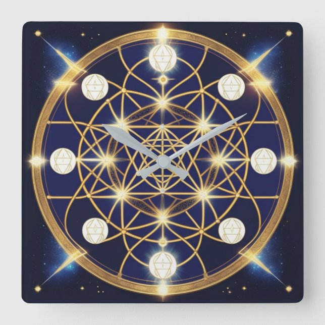 Celestial Harmony – The Light Within the Grid Quadratische Wanduhr (Vorderseite)