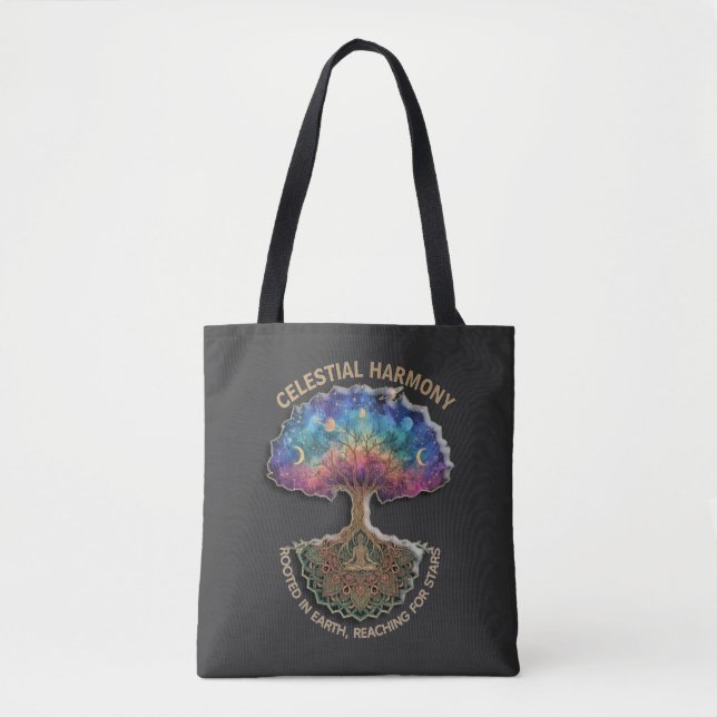 Celestial Harmony Tree - Cosmic Meditation Mandala Tasche (Vorderseite)