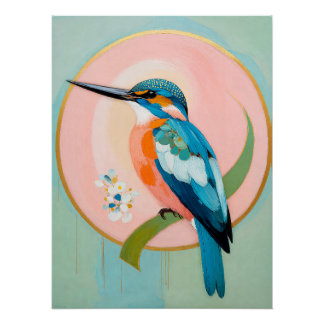 Celestial Kingfisher: A Study in Azure and Gold Poster